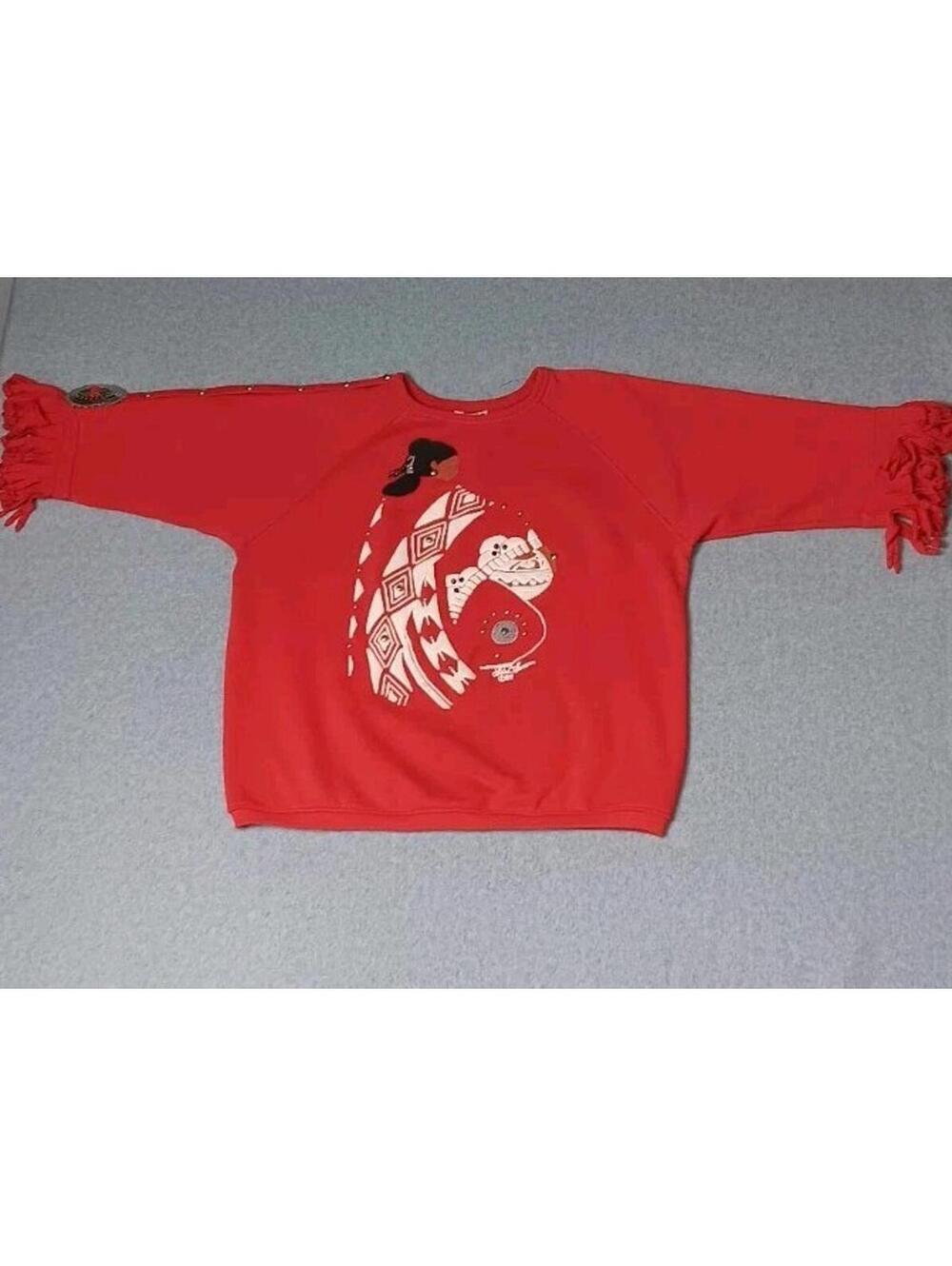 Vintage 80's Lida Native American Sweatshirt Sweater Womens Size Medium Red...